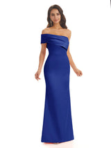 Soft Satin Sexy Side Slit One Shoulder Floor-Length Mermaid Bridesmaid Dresses Online In Stock1027