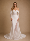 ChicSew Beautiful Unique Sweetheart Boning Long Sleeves Ruched Mermaid Lace Chiffon Maxi Wedding Dress
