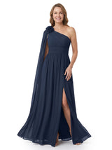 ChicSew Asymmetric Ruched Floor Length Side Slit Chiffon Mom Of The Groom Dresses