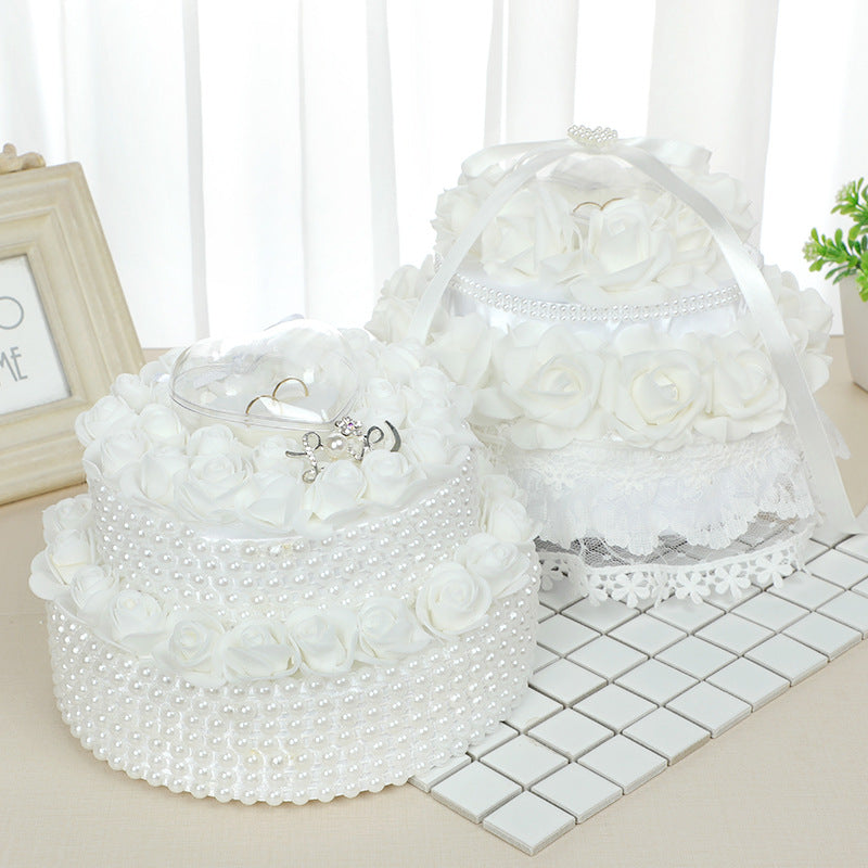 Pearl And Rose Accessories Wedding Ring Pillow Lace Creative Cake Shape Wedding Ring Box, 5904