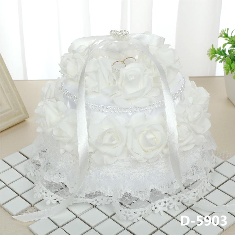 Pearl And Rose Accessories Wedding Ring Pillow Lace Creative Cake Shape Wedding Ring Box, 5904