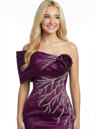 Elegant Mermaid Beaded One Shoulder Satin Long Party Prom Dresses