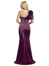 Elegant Mermaid Beaded One Shoulder Satin Long Party Prom Dresses