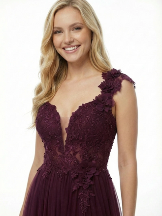 Elegant Lace BeadedSpaghetti Straps A Line Long Party Prom Dresses