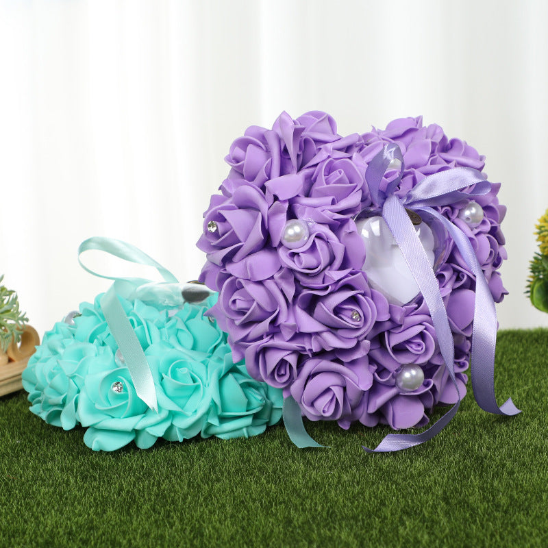 PE Foam Rose Flower Heart Shape Ring Pillow Wedding Ring Box, JZH-5799