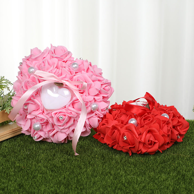PE Foam Rose Flower Heart Shape Ring Pillow Wedding Ring Box, JZH-5799