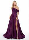 Elegant A-line Asymmetrical Off Shoulder Side Slit Long Party Prom Dresses