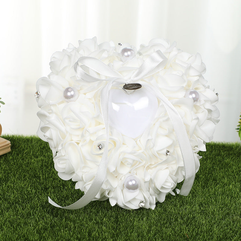 PE Foam Rose Flower Heart Shape Ring Pillow Wedding Ring Box, JZH-5799