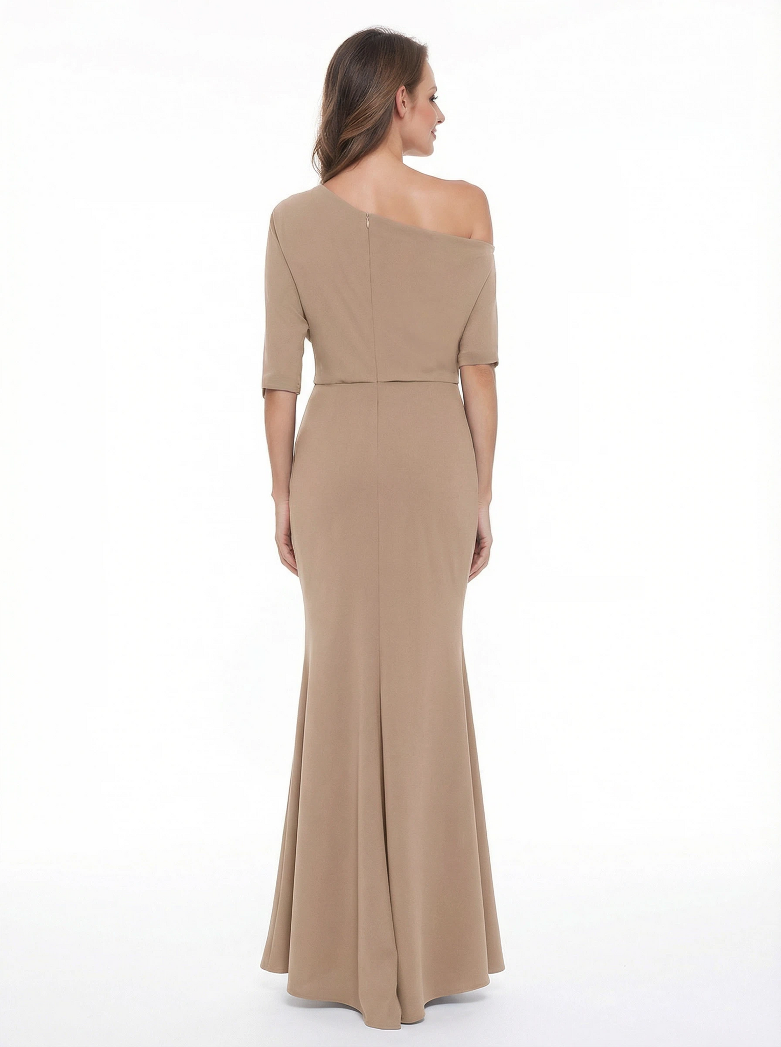 Simple Strapless Half Sleeves Asymmetric Chiffon Long Mother of the Bride dresses