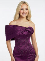 Elegant Mermaid Beaded Flower One Shoulder Long Party Prom Dresses