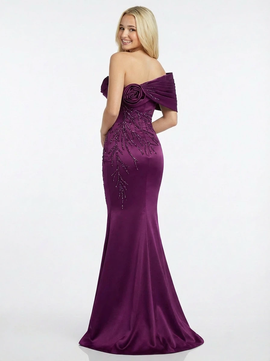 Elegant Mermaid Beaded Flower One Shoulder Long Party Prom Dresses