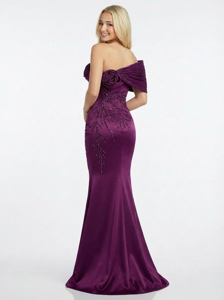 Elegant Mermaid Applique One Shoulder Flower Long Party Prom Dresses
