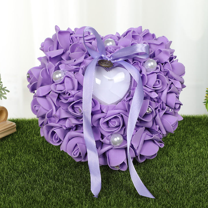 PE Foam Rose Flower Heart Shape Ring Pillow Wedding Ring Box, JZH-5799
