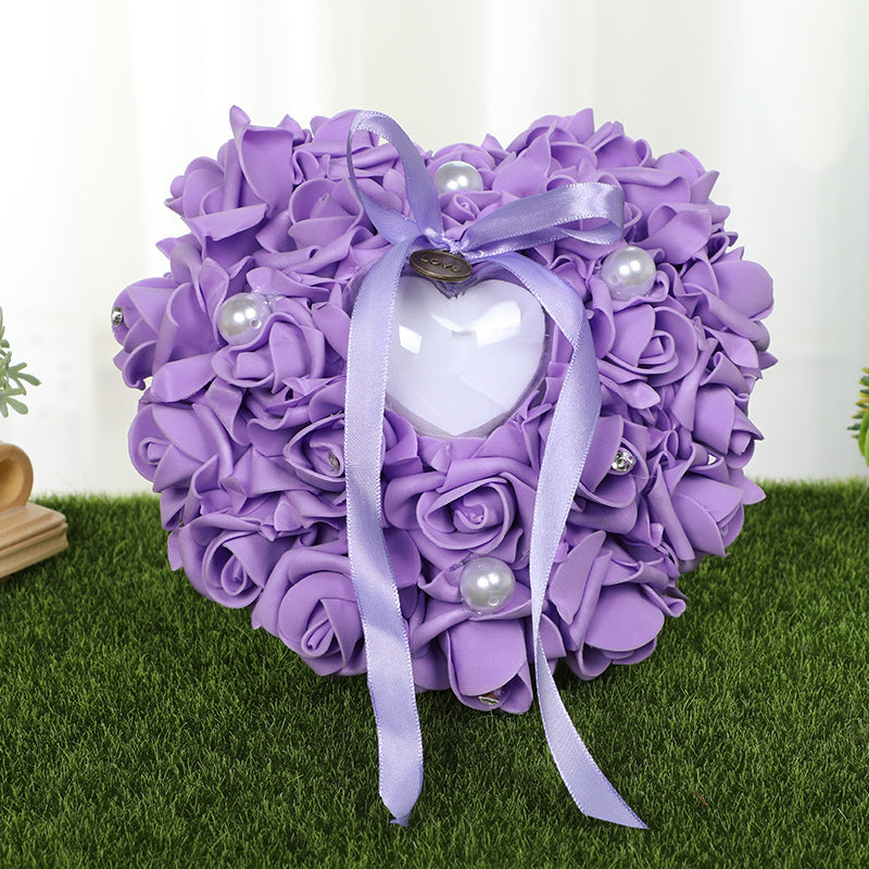 PE Foam Rose Flower Heart Shape Ring Pillow Wedding Ring Box, JZH-5799