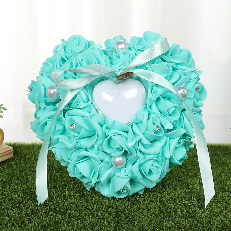 PE Foam Rose Flower Heart Shape Ring Pillow Wedding Ring Box, JZH-5799
