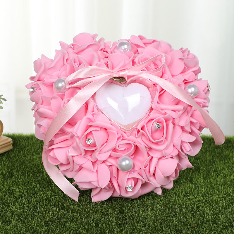 PE Foam Rose Flower Heart Shape Ring Pillow Wedding Ring Box, JZH-5799