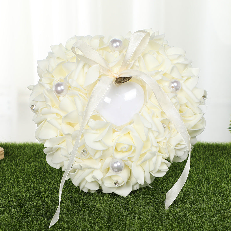 PE Foam Rose Flower Heart Shape Ring Pillow Wedding Ring Box, JZH-5799