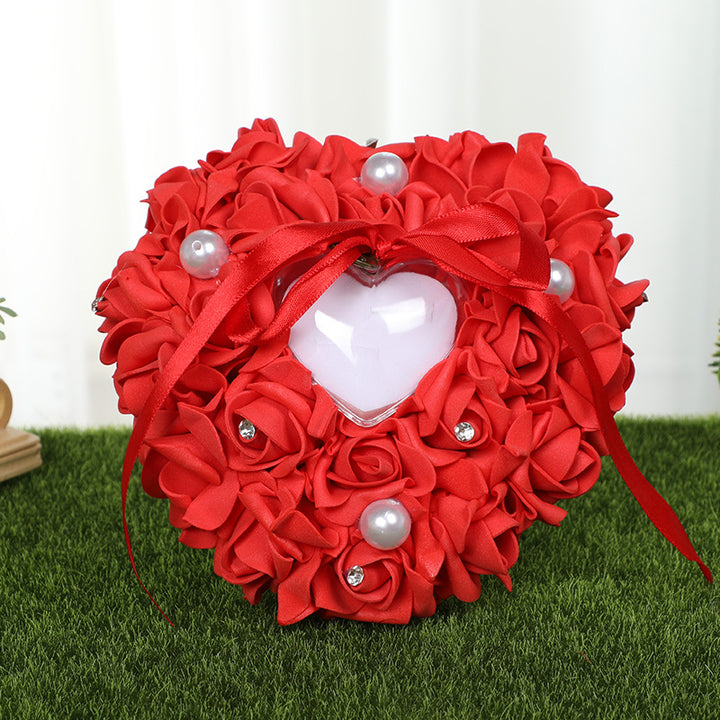 PE Foam Rose Flower Heart Shape Ring Pillow Wedding Ring Box, JZH-5799