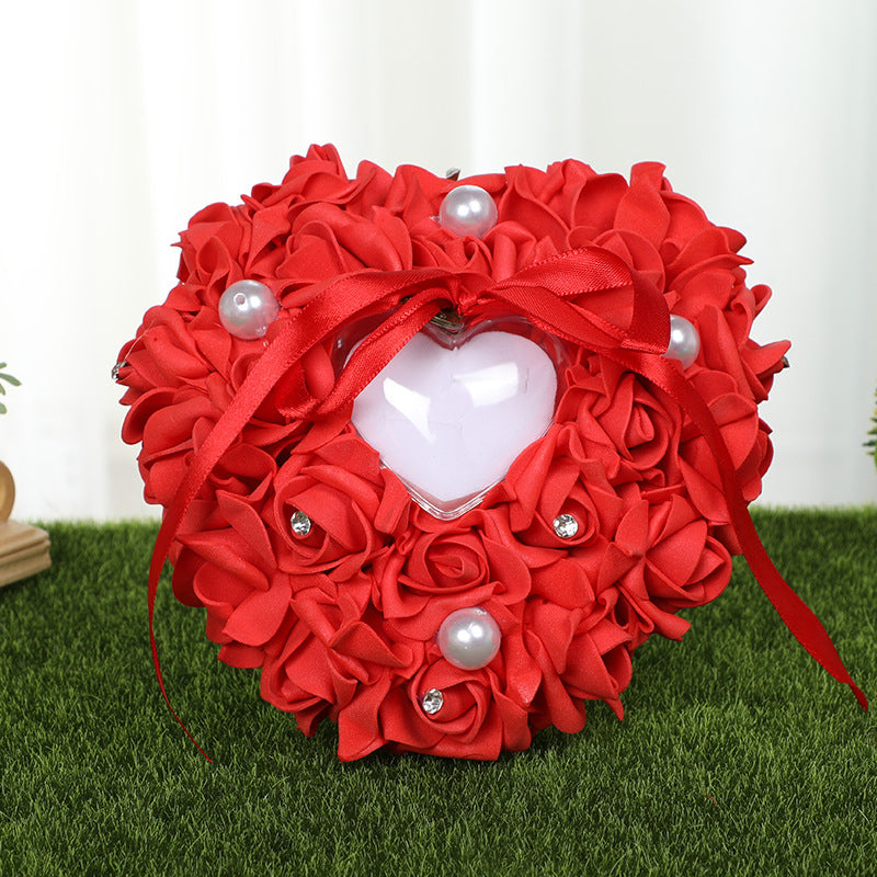 PE Foam Rose Flower Heart Shape Ring Pillow Wedding Ring Box, JZH-5799