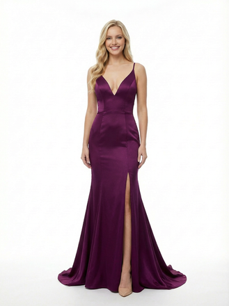 Simple Mermaid V-neck Spaghetti Straps Side Slit Long Party Prom Dresses