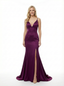 Simple Mermaid V-neck Spaghetti Straps Side Slit Long Party Prom Dresses