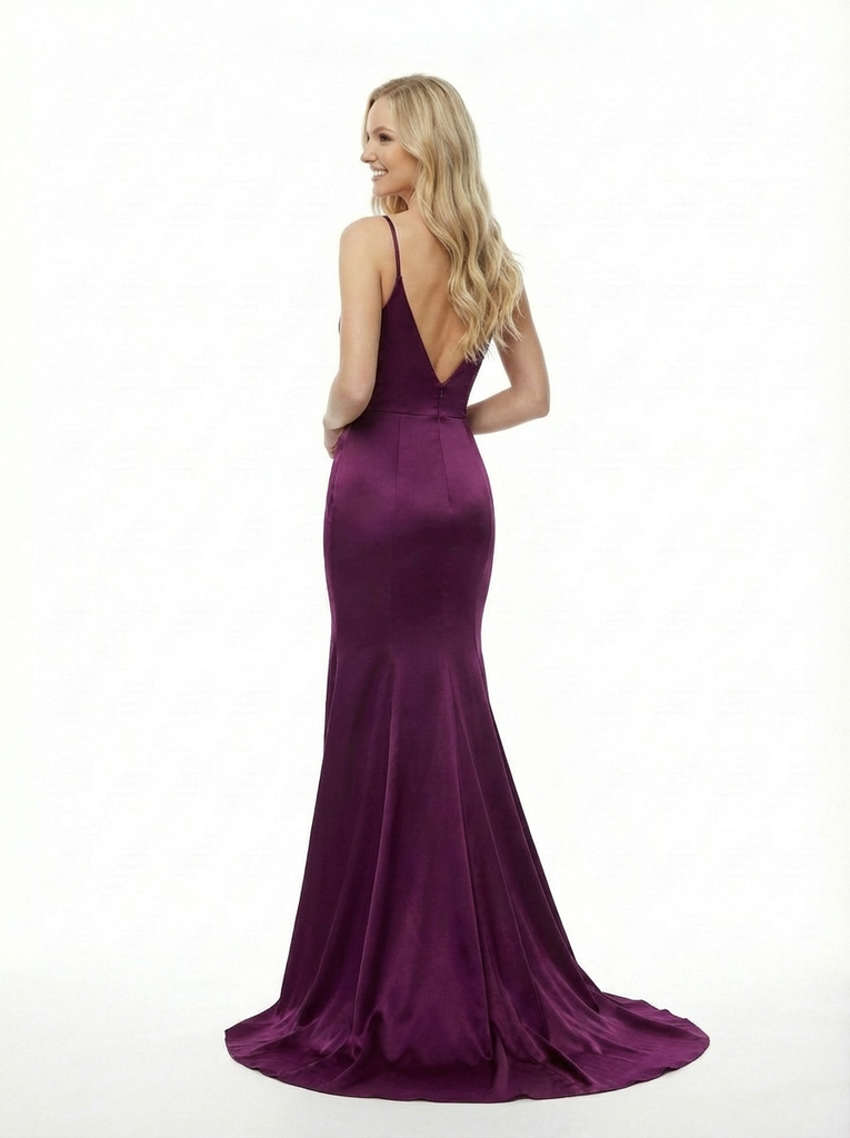 Simple Mermaid V-neck Spaghetti Straps Side Slit Long Party Prom Dresses