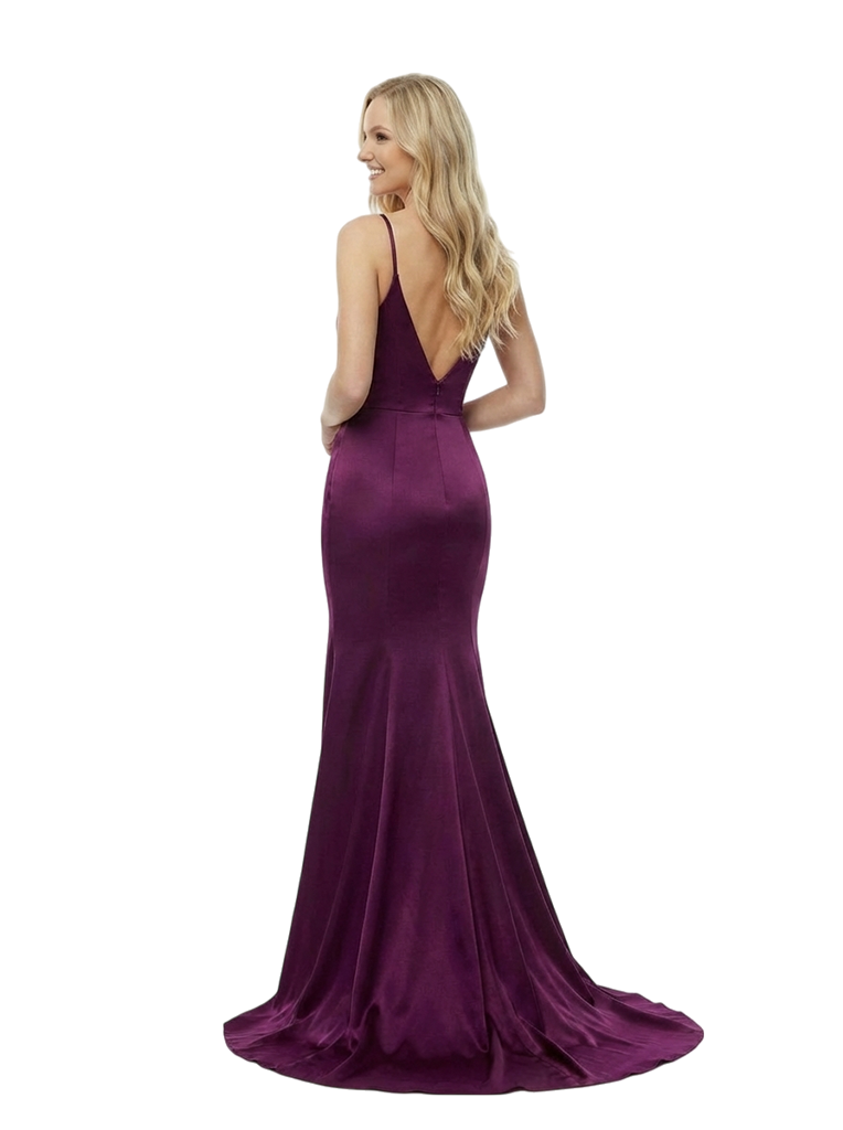 Simple Mermaid V-neck Spaghetti Straps Side Slit Long Party Prom Dresses