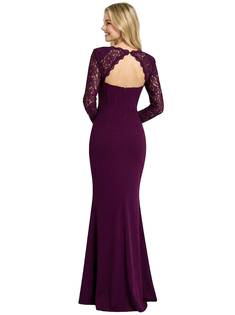 Elegant Mermaid Long Sleeves  Crepe Long Party Prom Dresses Side Slit