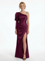 Elegant Mermaid Long Sleeve Side Slit Satin Long Party Prom Dresses