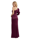 Elegant Mermaid One Sleeve Side Slit Satin Long Party Prom Dresses