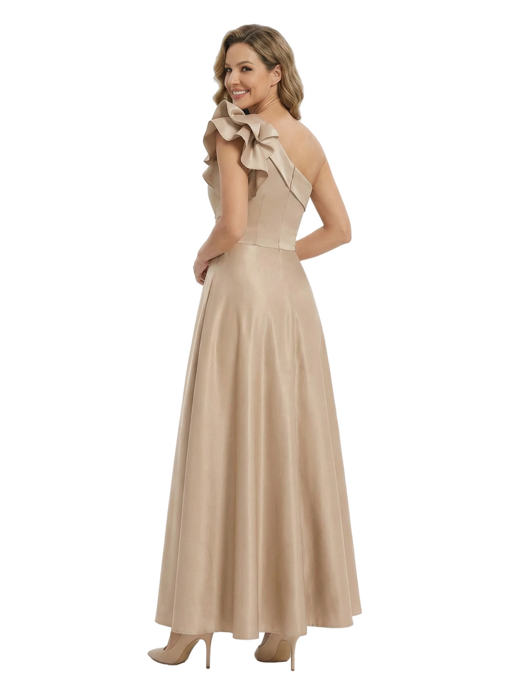 Elegant One Shoulder Mother Of The Bride Dress Satin A-Line Evening Gown With Ruffles