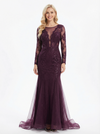 Elegant Mermaid Long Sleeves Floor Length Tulle Long Party Prom Dresses