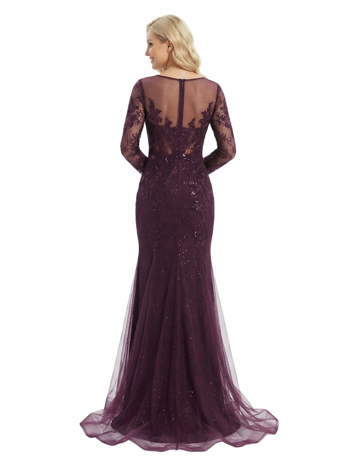 ChicSew Elegant Mermaid Long Sleeves Floor Length Lace Tulle Long Party Prom Dresses