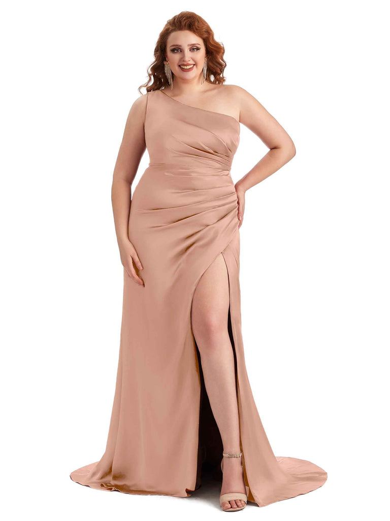 Rose Gold One Shoulder Satin Bridesmaid Dress