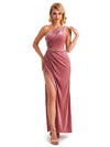 Winter One Shoulder Velvet Long Bridesmaid Dresses - ChicSew