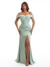 Sexy Off The Shoulder Mermaid Side Slit Soft Satin Long Bridesmaid Dresses Online