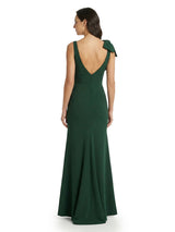 Chicsew Pretty Spaghetti Straps Bow Knot Deep V-Neck Maxi Sheath Crepe Simple Mother of The Groom Dress