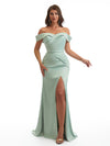 Sexy Off The Shoulder Mermaid Side Slit Soft Satin Long Bridesmaid Dresses Online
