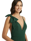 Chicsew Pretty Spaghetti Straps Bow Knot Deep V-Neck Maxi Sheath Crepe Simple Mother of The Groom Dress