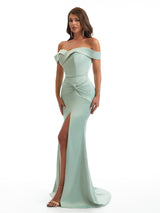 Sexy Off The Shoulder Mermaid Side Slit Soft Satin Long Bridesmaid Dresses Online