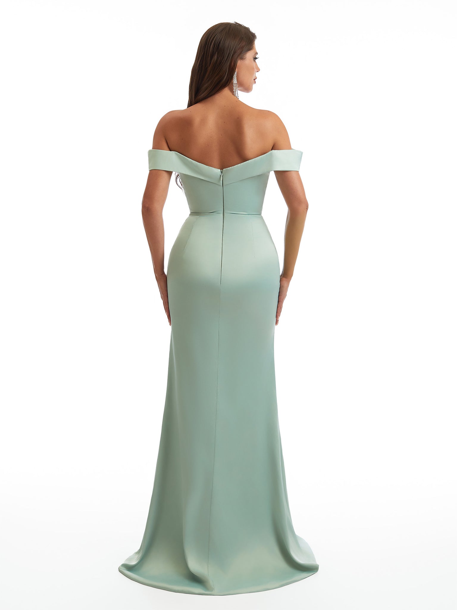 Sexy Off The Shoulder Mermaid Side Slit Soft Satin Long Bridesmaid Dresses Online