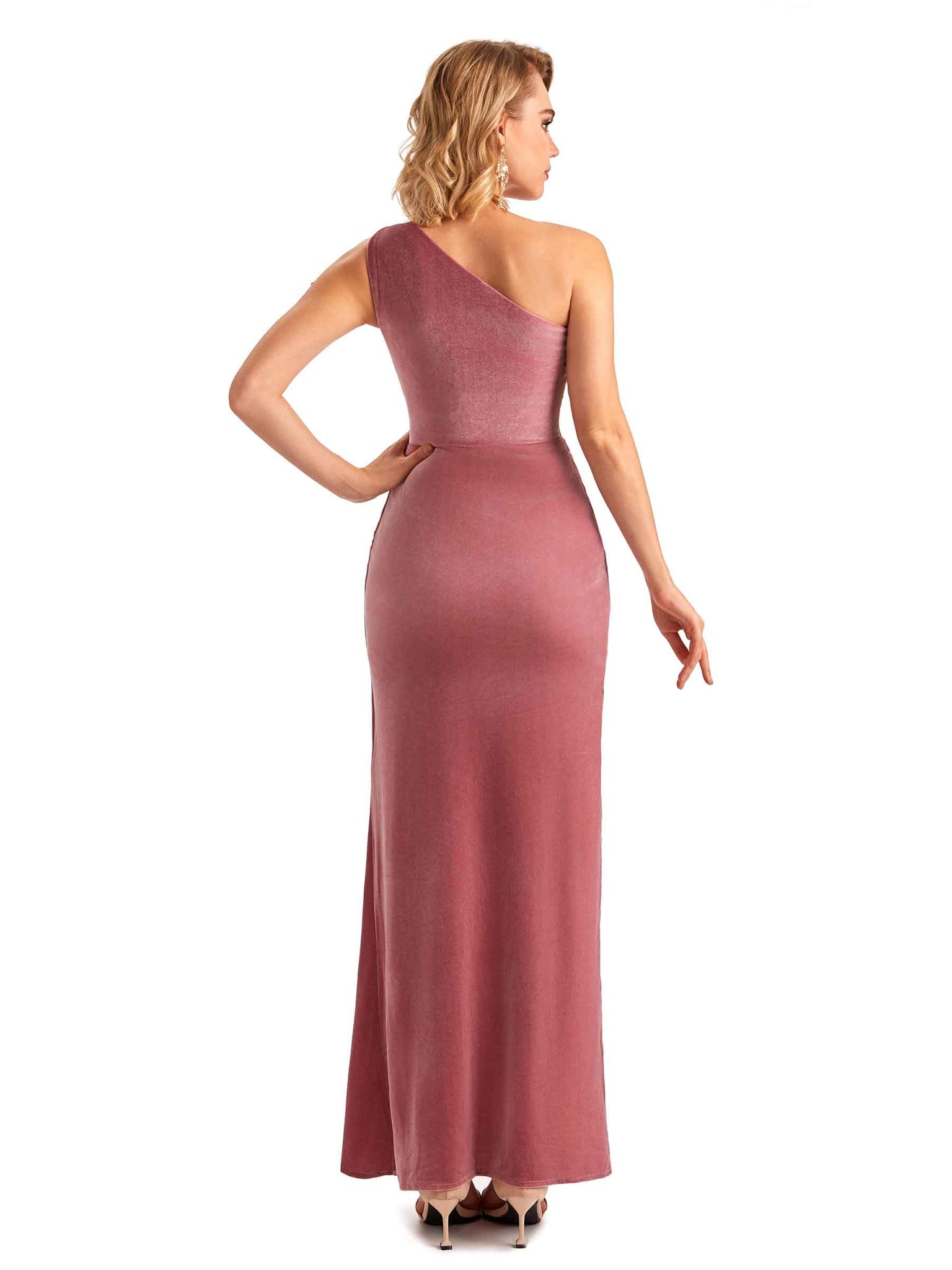 Winter One Shoulder Velvet Long Bridesmaid Dresses