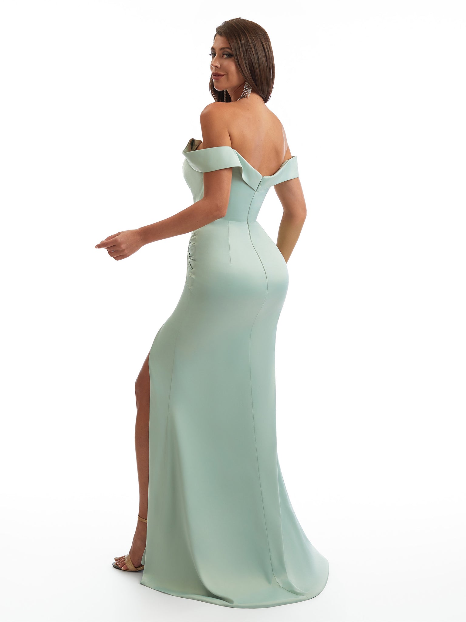 Sexy Off The Shoulder Mermaid Side Slit Soft Satin Long Bridesmaid Dresses Online
