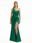 Ladies Sexy One Shoulder Mermaid Ruched Satin Long Formal Dresses Side Slit