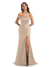 Sexy Soft Satin Off Shoulder Side Slit Long Mermaid Bridesmaid Dresses Online In Stock