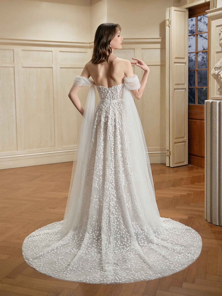 Ivory A-line Off Shoulder Sweetheart Maxi Long Lace Wedding Dresses Online - ChicSew Ivory A-line Off Shoulder Sweetheart Maxi Long Lace Wedding Dresses Online - ChicSew
