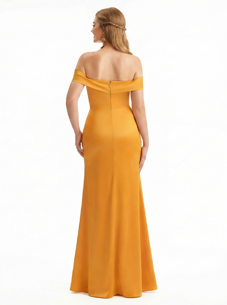 Sexy Off The Shoulder Side Slit Mermaid Ruffle Satin Long Formal Evening Dresses