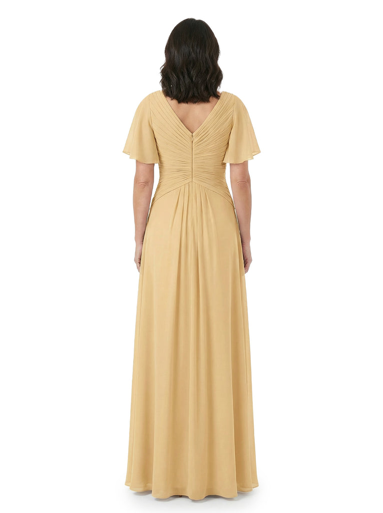 ChicSew V-Neck Short Sleeves Overlay Layered Chiffon Floor-Length Casual Mother of the Bride Dresses