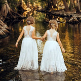Chic White Ball Gown Flower Girl Dresses Sheer Neck Lace kid Lace Long Sleeve Toddler girls