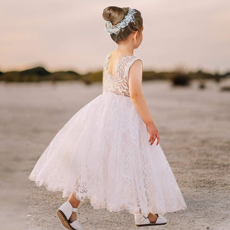 Chic White Ball Gown Flower Girl Dresses Sheer Neck Lace kid wedding dresses Lace Long Sleeve Toddler girls